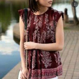 Madewell 100% Silk Garden Top in Lassi Flower Sleeveless Summer Pleated